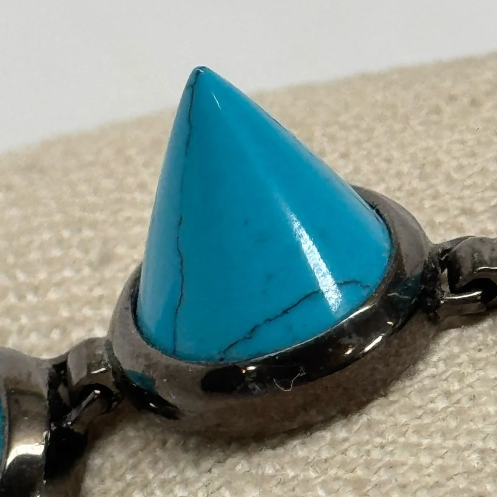 Eddie Borgo Turquoise Cone Bracelet Gunmetal Black Sterling Silver - Picture 13 of 14